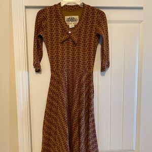 Effie's Heart Brown and Red Patterned Telephones Dress